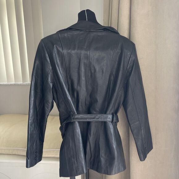 Liz Claiborne Black Genuine Leather Belted Jacket Large - Picture 3 of 9